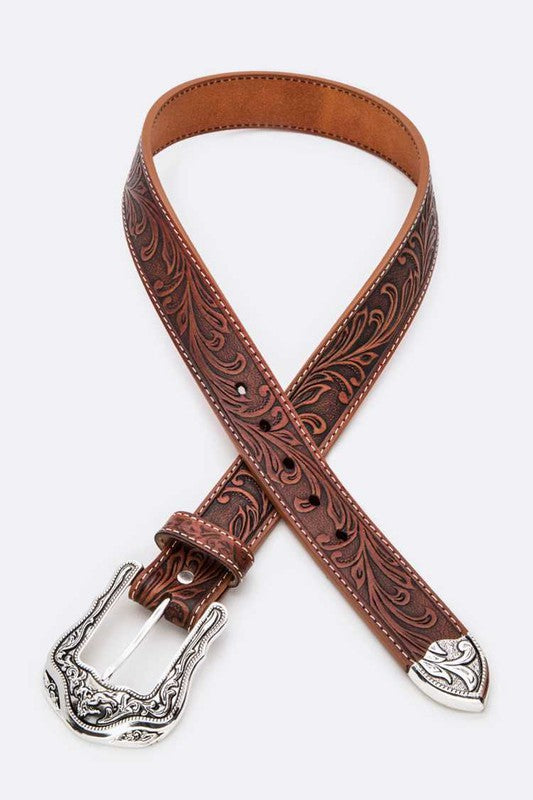 Embossed Leather Western Belt