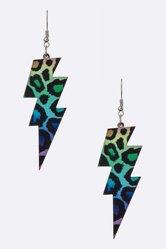 Mix Color Leopard Print Lightening Bolt Earrings