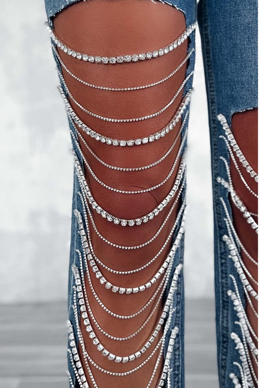 Rhinestone Cutout Boyfriend Jeans