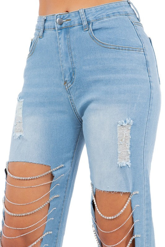 Rhinestone Cutout Boyfriend Jeans