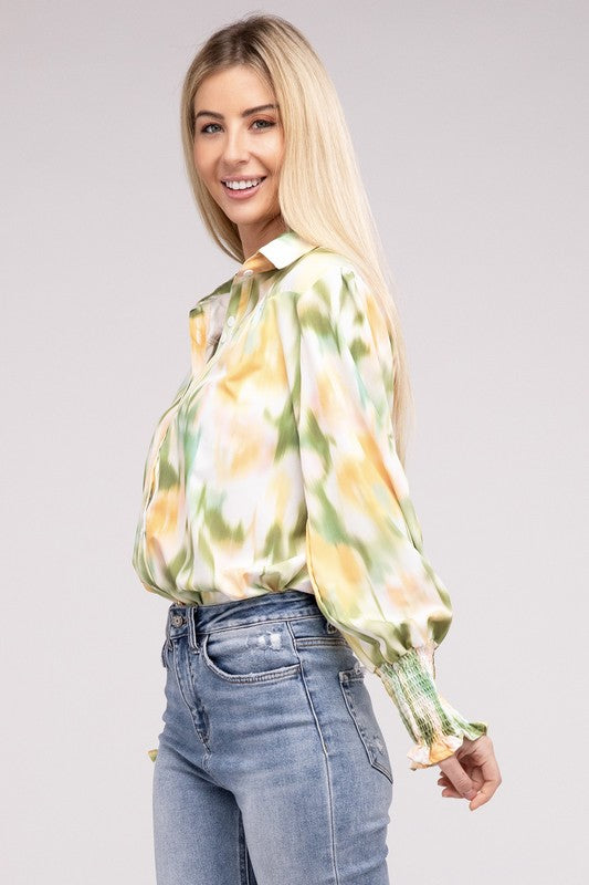 Clover Printed Long Sleeve Blouse