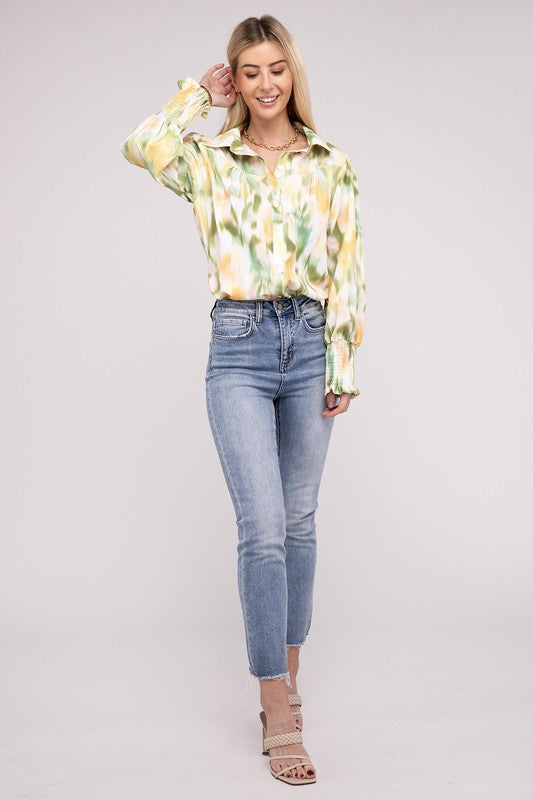 Clover Printed Long Sleeve Blouse