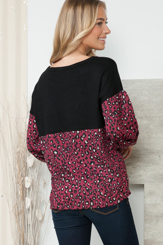 Leopard Print Balloon Sleeve Sweater