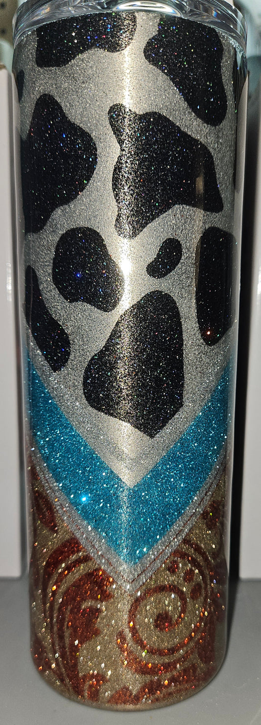 Cow Print & Tooled Leather 20oz  Skinny Tumbler