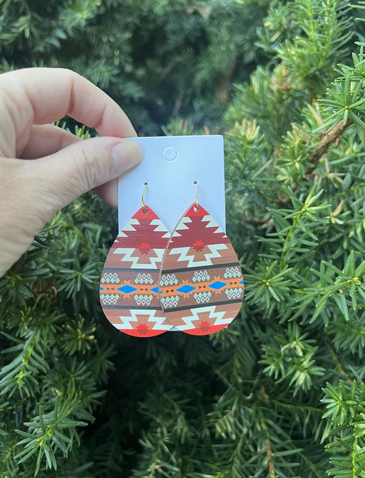 Aztec Southwest Wood Teardrop Earrings