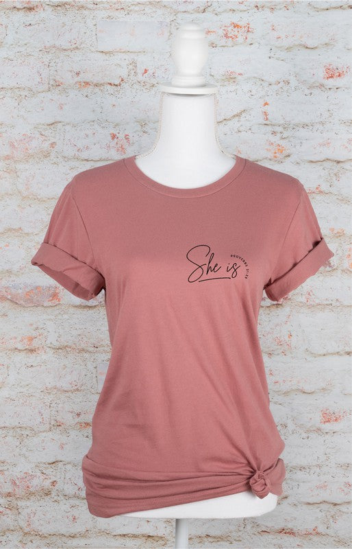 She Is, Proverbs 31:25 Graphic Tee - Plus Size