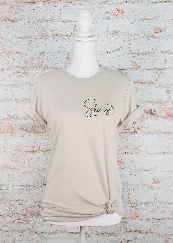 She Is, Proverbs 31:25 Graphic Tee - Plus Size