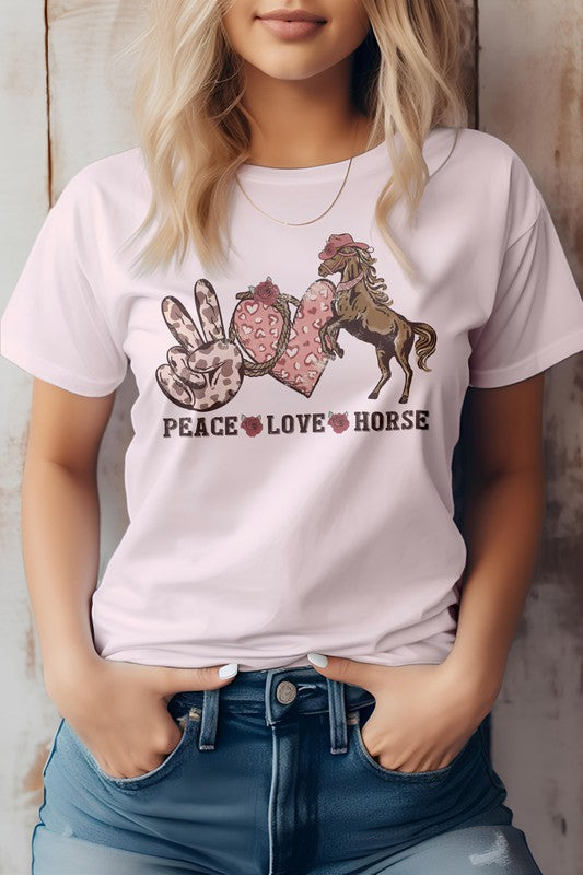 Peace, Love, Horse, Western Tee