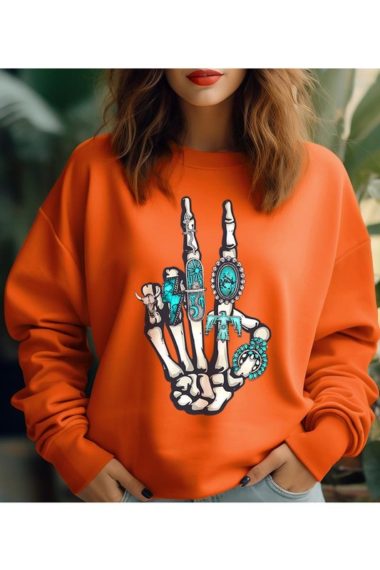 Skeleton Concho Rings Crewneck Sweatshirts