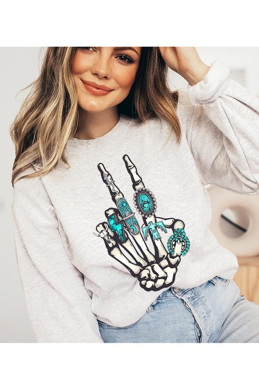 Skeleton Concho Rings Crewneck Sweatshirts