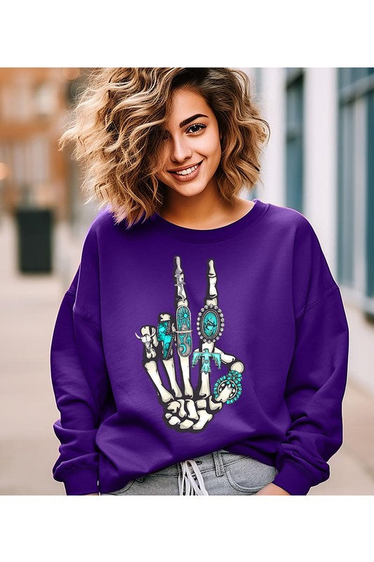 Skeleton Concho Rings Crewneck Sweatshirts