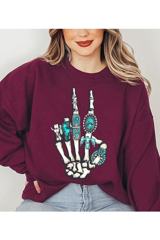 Skeleton Concho Rings Crewneck Sweatshirts