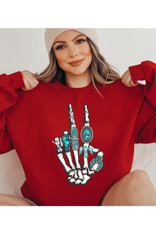 Skeleton Concho Rings Crewneck Sweatshirts