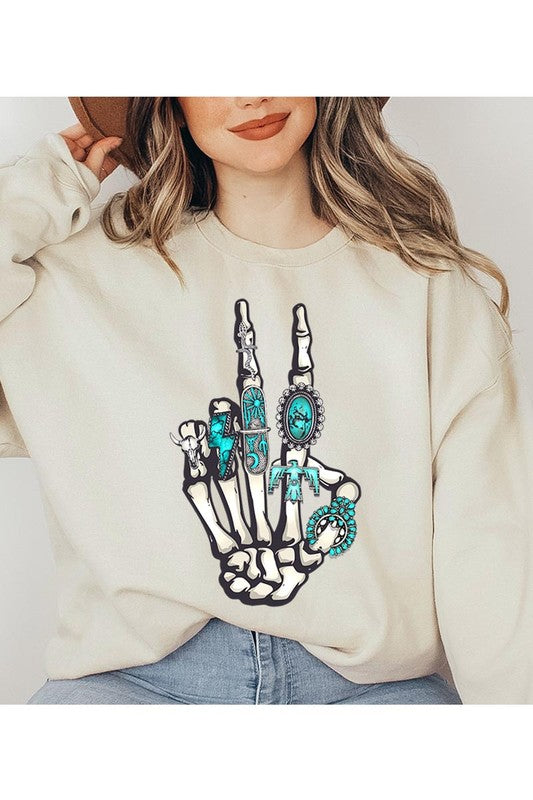 Skeleton Concho Rings Crewneck Sweatshirts