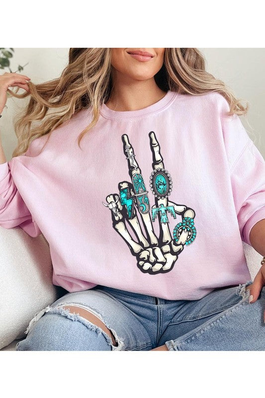 Skeleton Concho Rings Crewneck Sweatshirts