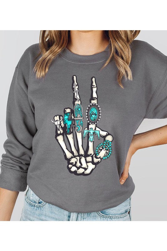 Skeleton Concho Rings Crewneck Sweatshirts