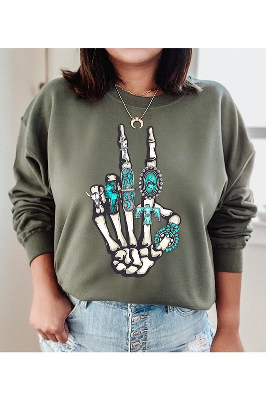 Skeleton Concho Rings Crewneck Sweatshirts