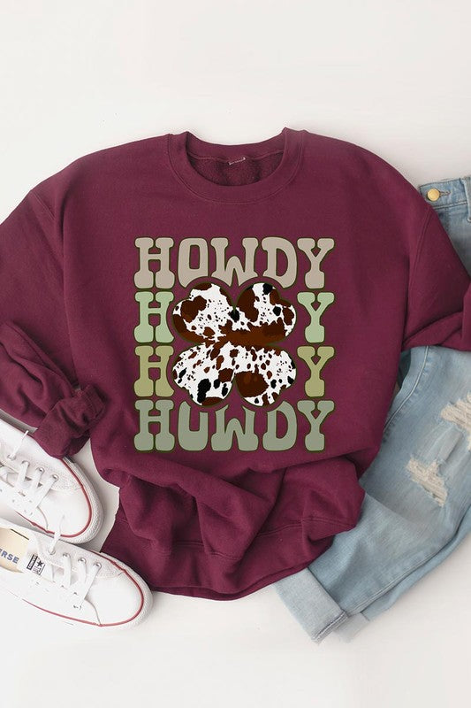 Howdy Cowprint Shamrock Crewneck Sweatshirt