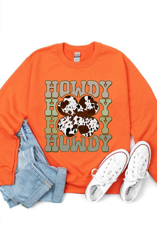 Howdy Cowprint Shamrock Crewneck Sweatshirt