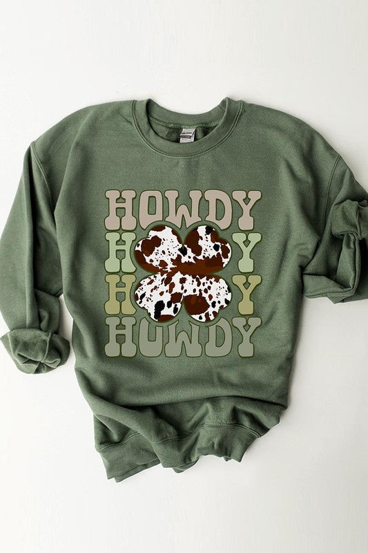 Howdy Cowprint Shamrock Crewneck Sweatshirt