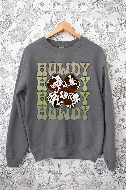 Howdy Cowprint Shamrock Crewneck Sweatshirt