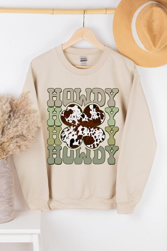 Howdy Cowprint Shamrock Crewneck Sweatshirt