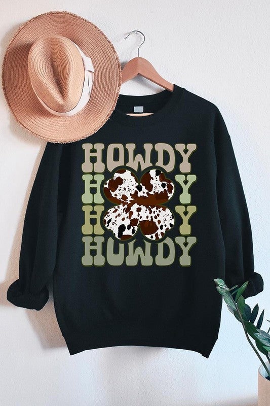 Howdy Cowprint Shamrock Crewneck Sweatshirt