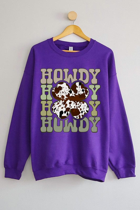 Howdy Cowprint Shamrock Crewneck Sweatshirt