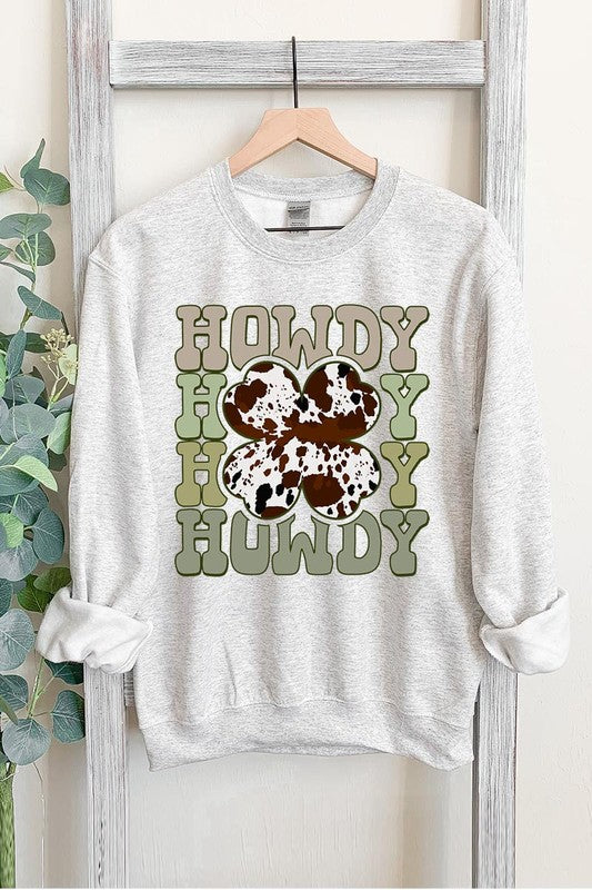 Howdy Cowprint Shamrock Crewneck Sweatshirt