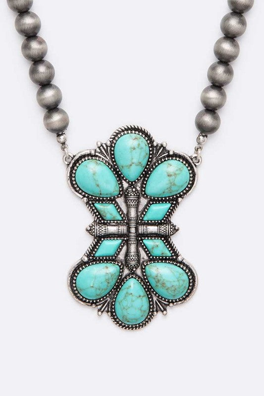 Turquoise Squash Blossom Pendant Set