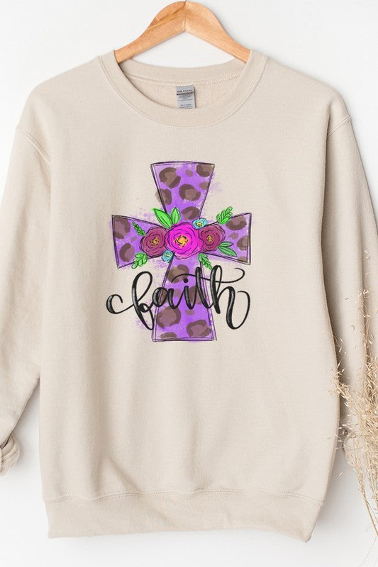 Faith Leopard Print Cross Sweatshirt