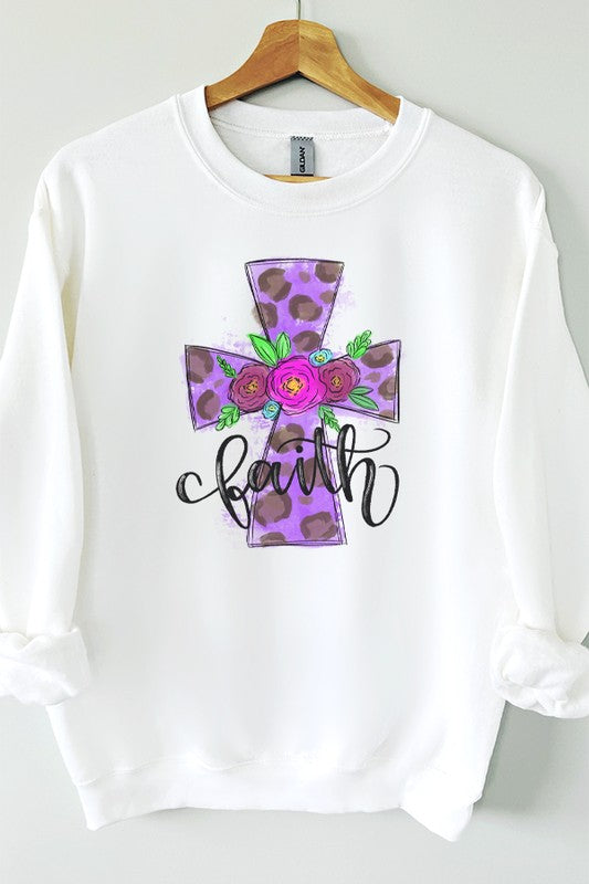 Faith Leopard Print Cross Sweatshirt