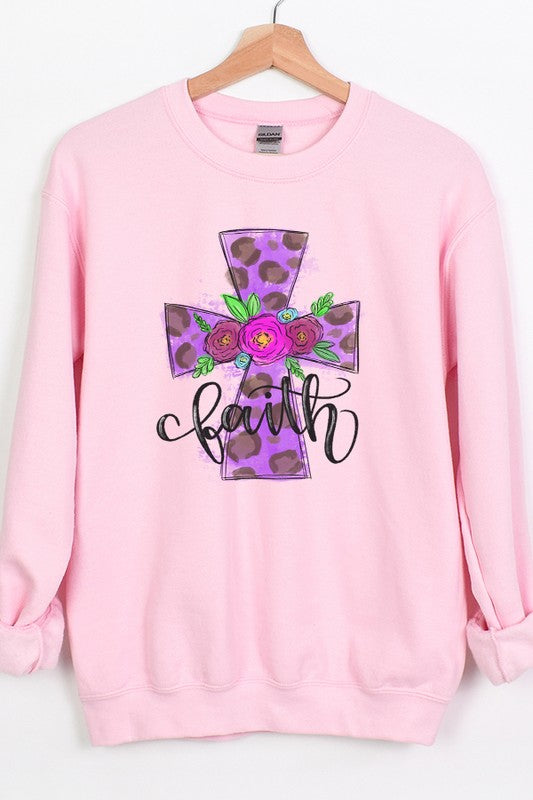 Faith Leopard Print Cross Sweatshirt