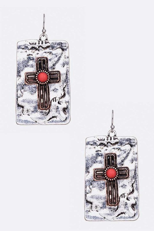 Vintage Inspired Cross Embossed Hammered Earrings