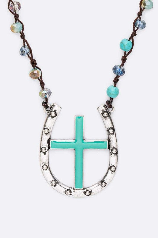 Cross Horse Shoe Pendant Necklace Set