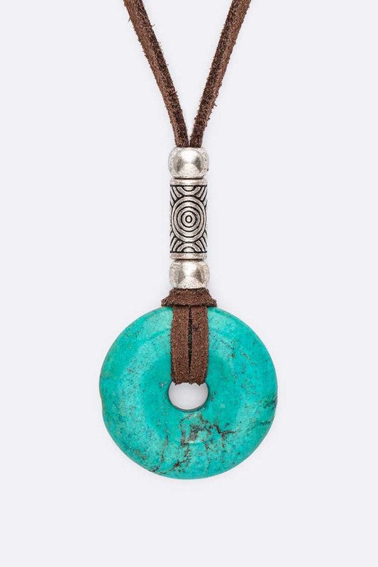 Turquoise Pendant Leather Necklace Set