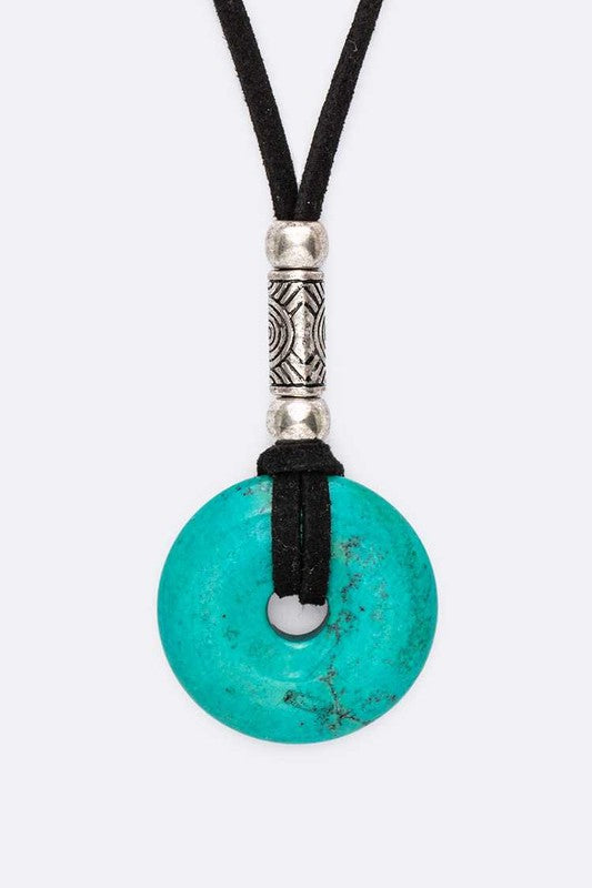 Turquoise Pendant Leather Necklace Set