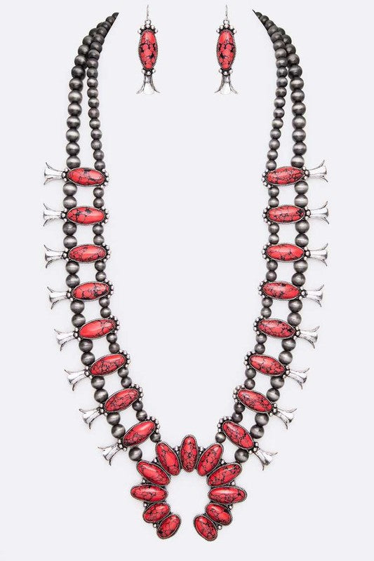 Coral Squash Blossom  Necklace Set