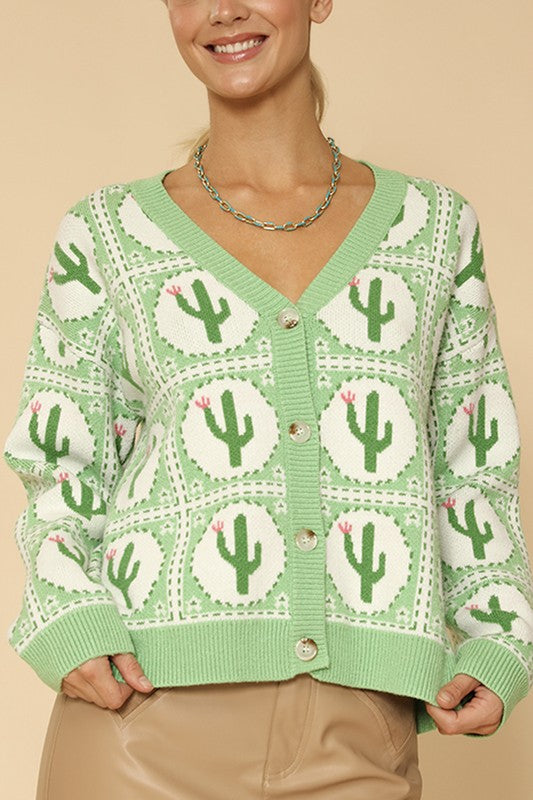 Cactus Tiled Knit Sweater