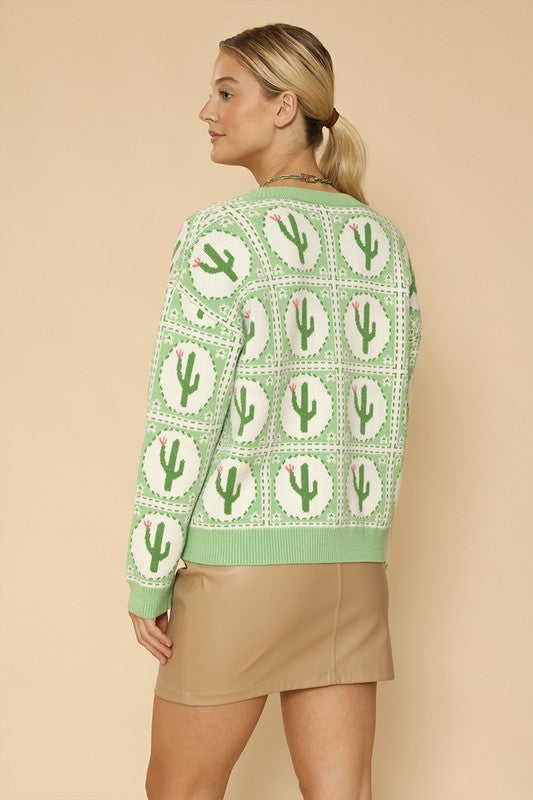 Cactus Tiled Knit Sweater