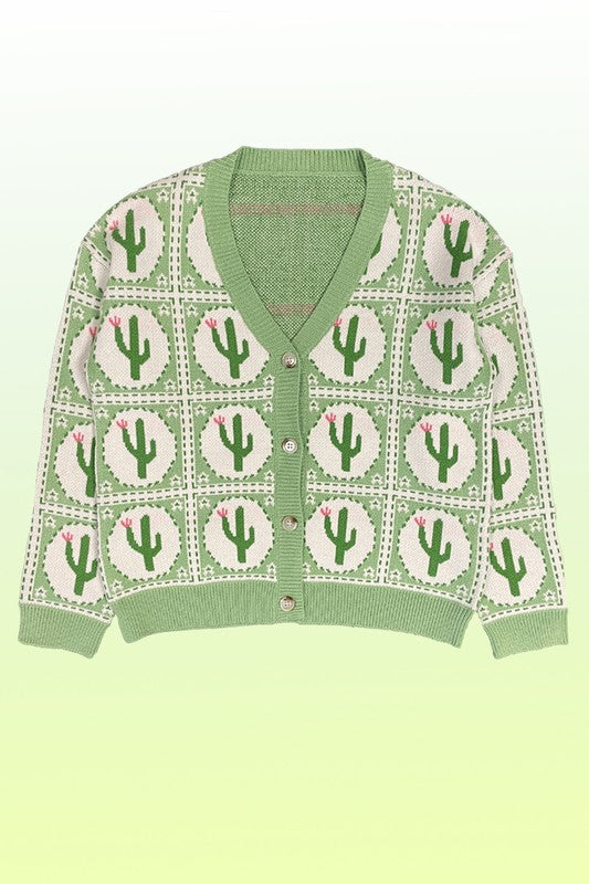 Cactus Tiled Knit Sweater