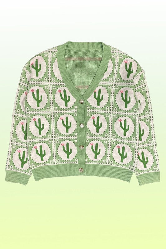 Cactus Tiled Knit Cardigan - Plus Size