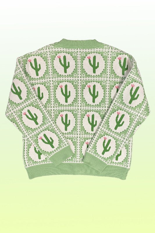 Cactus Tiled Knit Cardigan - Plus Size