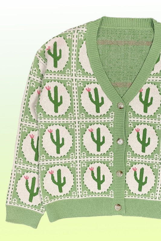 Cactus Tiled Knit Cardigan - Plus Size