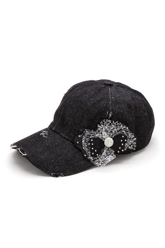 Lace Butterfly Distressed Denim Hat