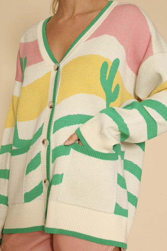 Wavy Stripe Cactus Cardigan