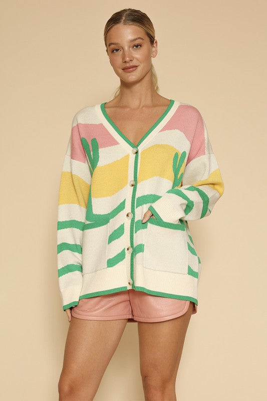 Wavy Stripe Cactus Cardigan