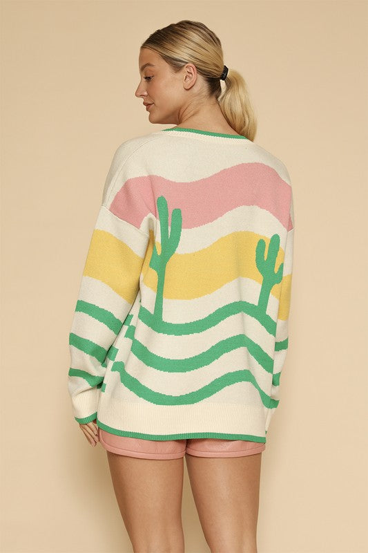 Wavy Stripe Cactus Cardigan