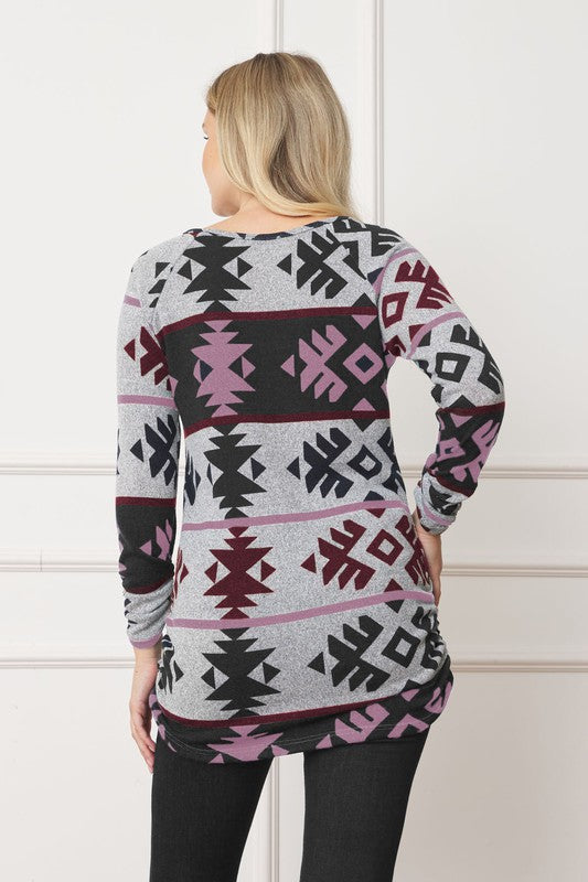 Aztec Shirred Side Top