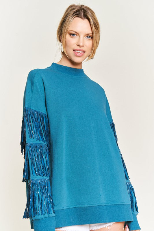 Silver Studded Fringed Sleeve Top